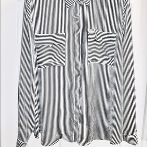 LOFT Striped Button Down Utility Blouse XL